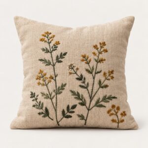Coussin en lin brodé main